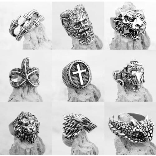 Retro Stainless Steel Ring for Men Women Adjustable Snake Ferocious Animal Punk Exaggerated Sphinx Egyptian Pharaoh Jewelry