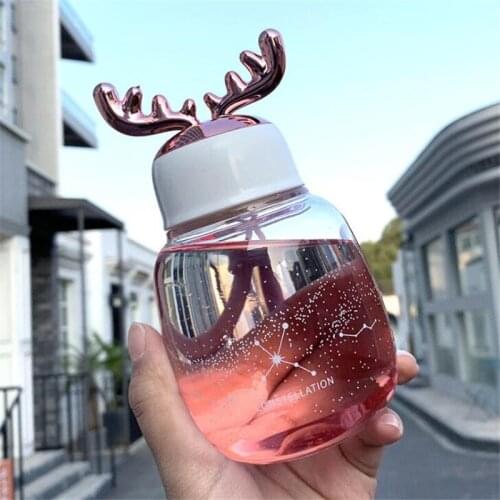 Creative Starry Glass Water Bottle Child Cup Pupils Kindergarten Portable Water Cup Cartoon Antler Milk Drinking Bottles