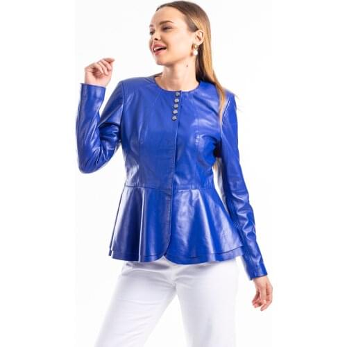 Navy Blue Womens Genuine Leather Jacket