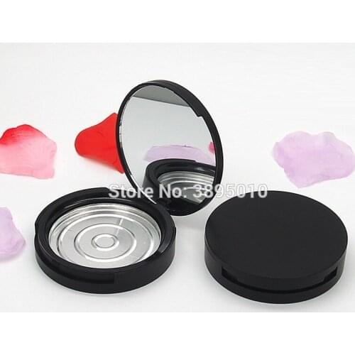 Matte Black Flip Cap Round Blusher Powder Compact with Mirror Aluminum Pan Cosmetic Eyeshadow Powder Container Case F455
