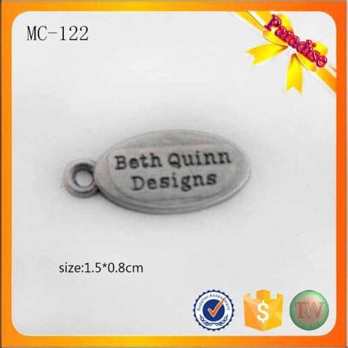 MC122 Antique silver color custom engrave logo metal charm jewelry tag for shoes charm