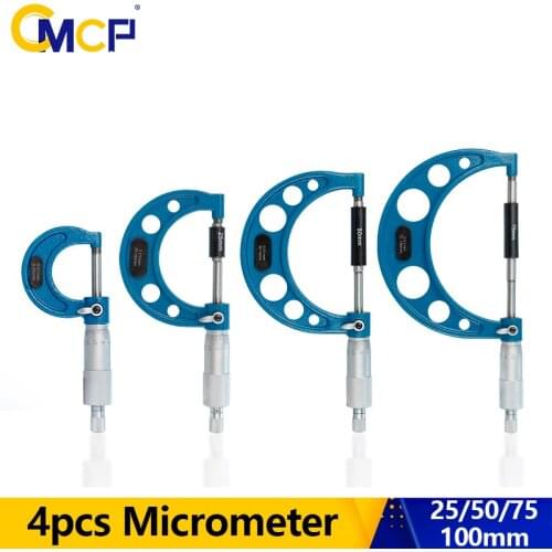 CMCP Micrometer 4pcs 0-25/50/75/100mm Accuracy 0.01mm Bearing Steel Outside Micrometer Outside Diameter Measuring Tool