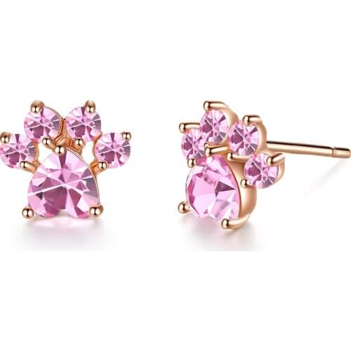 Cute Claws For Women Girls Zircon Stud Earrings Animal Claws Paw Heart Shape Pink Zircon Stud Earrings For Women