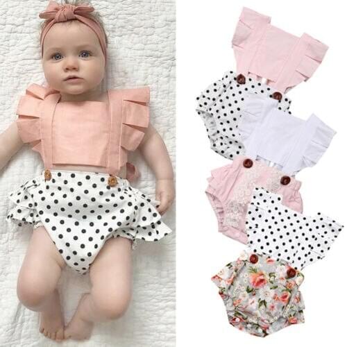 3-24M Fashion Newborn Baby Girl Bodysuit Short Sleeve Cute Playsuit Jumpsuit Outfit Sunsuit Clothes