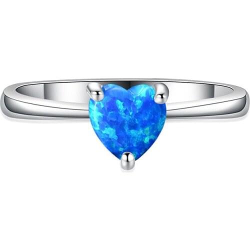 Fashion minimalist blue heart opal stone rings for women love promise ring finger jewelry accesorios mujer valentines day gift