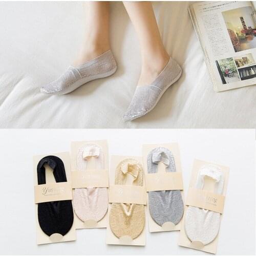 1 Pairs Fashion Women Girls Summer Socks Style Lace Flower No Show Short Sock Antiskid Invisible Ankle 2021 Sox Sock Slippers