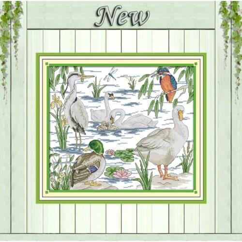 Water birds duck diy 11CT counted print on canvas needlework full embroidery Sets DMC 14CT Cross Stitch kits home Decor painting