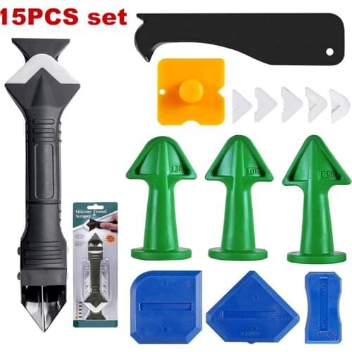 3 in 1 Silicone Caulking Tools Kit, Sealant Caulk Grout Remover Scraper Silicone Finishing Tools Silicone Nozzle Tools Kit