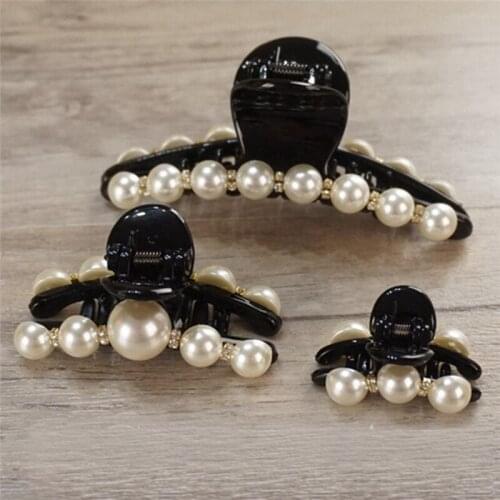 New 2 Size Imitation Pearl Hairpins Hair Clip Hair Crab Plastic Hair Claws For Women