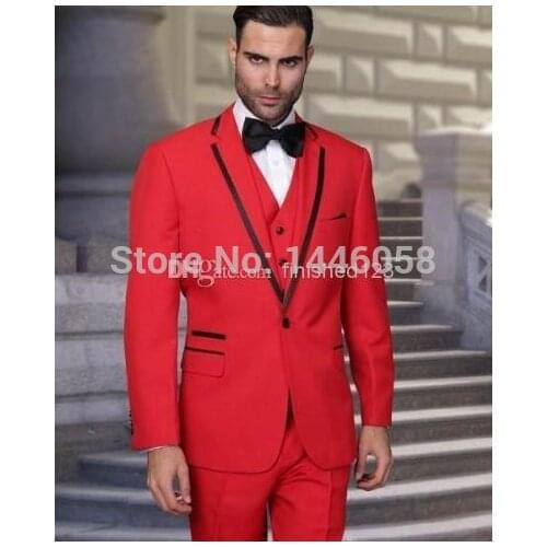 New Arrival 2018 Groom Tuxedos Prom Party Men Suits For Wedding Red Suit Groomsman Wedding Suit Tuxedo (Jacket+Pant+Tie+Vest)