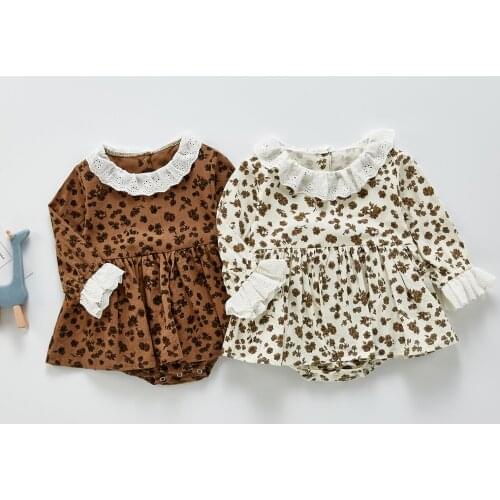 2021 Autumn New Baby Girl Long Sleeve Bodysuit Infant Leopard Clothes Fashion Print Baby Girl Jumpsuit Cotton Dress For Girls