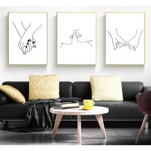 Line Drawing Kiss Handholding Canvas Poster Abstract Wall Art Painting Print Minimalist Nordic Decoration Picture Frameless