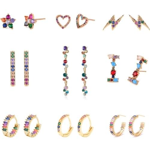 2 pieces of CZ earrings rainbow gold moon letter earrings womens Korean earrings zirconia crystal charm Valentines Day Gift
