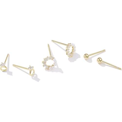 SILVERHOO 925 Sterling Silver Earrings For Women 5A Cubic Zirconia And Pearl Stud Earrings Korean Exquisite Small Earring Set