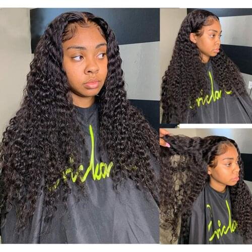 13X3 Synthetic Lace Front Wigs with Baby Hair Glueless Kinky Curly Replacement Lace Wig for Black Women Black