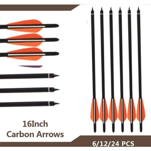 6/12/24PCS 16Inch Carbon Crossbow Arrow With 4" Vanes Feather and Replaced Arrowhead for Bow and arrow Archery