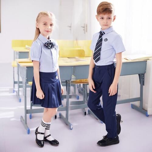 Students Summer School Uniforms Boys and Girls Chorus Clothing Short Sleeve Primary School Clothes Kids Kindergarten Wear D-0632