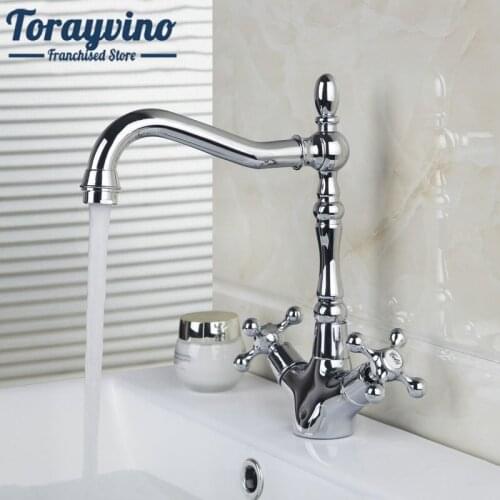 Torayvino Bathroom Swivel basin tap torneira Polished Chrome 2 Handles Hot & Cold Mixer faucet Brass Basin Faucet Sink Mixer Tap