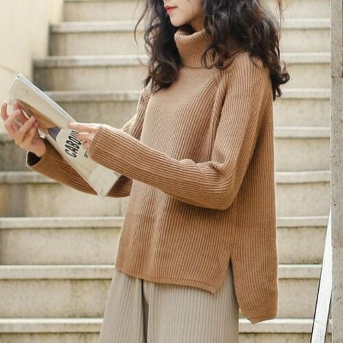 Snordic 2020 Women Autumn Winter Khaki Thick Turtleneck Sweater Raglan Sleeve Knitted Pullovers Casual Jumpers