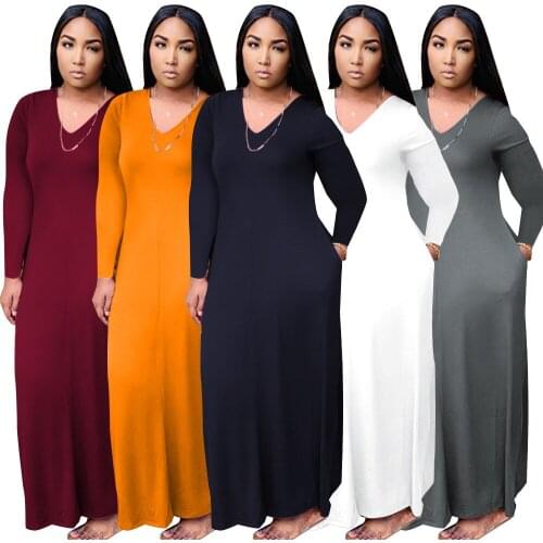 Summer Casual Women V-neck Sexy Orange Long Sleeve Maxi Dress Ladies Holiday Elegant Loose Female Dresses Vestidos Plus Size 5XL