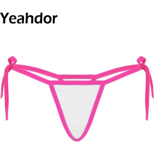 Womens Erotic Micro Lingerie Briefs Low Rise Tie-Side T-Back Mini G-String Thong Bikini Underwear Femme Sexy Swimwear Bottom