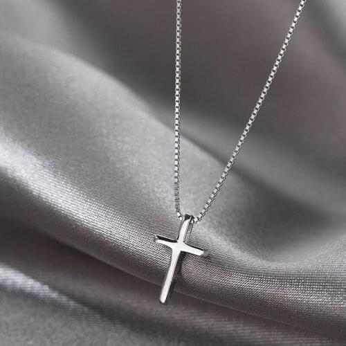 2021 New 925 Sterling Silver Box Chain Cross Charm Pendants Necklace For Women Girls Statement Party Jewelry dz094