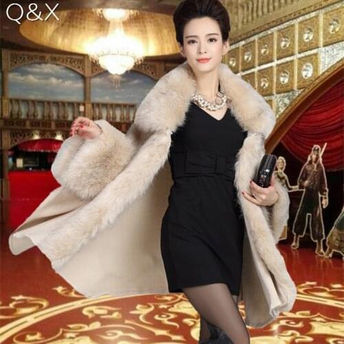 SC81 2017 New Fashion Women Autumn And Winter Patchwork Fur Collar Poncho Imitation Cashmere Long Sleeve Cardigan Cloak Coat