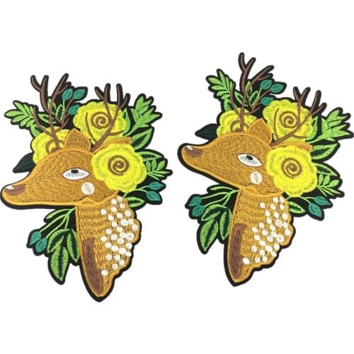 2pc Iron On Deer Embroidery Patch Embroidered Applique Animal Patches For Clothing Appliques Parches Bordados 21x15cm AC1241