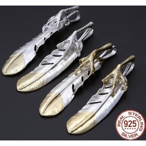 2020 Couple Pendant 100% 925 Sterling Silver Jewelry Men Women Vintage Feather Flying eagle claw Necklace Pendant Birthday Gifts