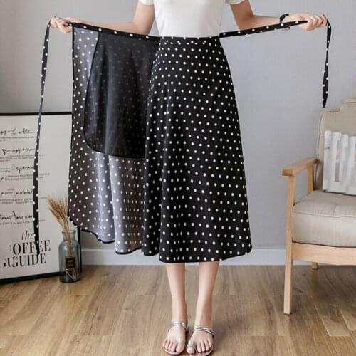 2021 Summer Polka Dot Skirts Womens Korean High Waist Black White Long Skirts Plus Size Vintage Chiffon Skirt jupe femme