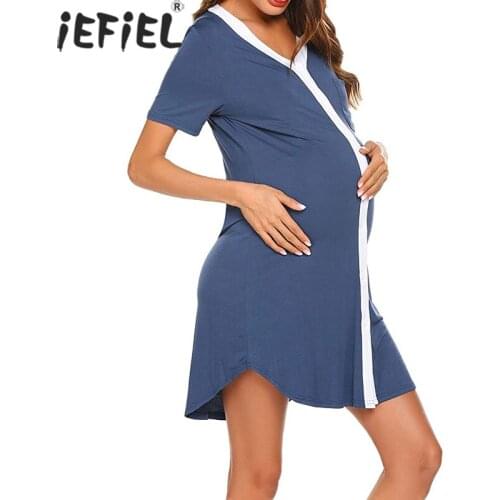 2021 Maternity Pajamas Sleepwear Nursing Pregnant Women Nightwear Mother Breastfeeding Nightgown Elegant Pregnancy Nursing Dress