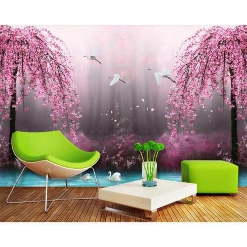 Beibehang Custom wallpaper HD fantasy wonderland peach blossom crane 3D TV background walls cherry blossom mural 3d wallpaper