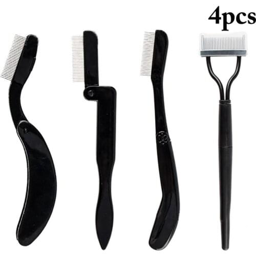 4PCS Eyelash Comb Set Folding Professional Stainless Steel Needle Eyebrow Comb Portable Beauty Makeup Tool for Women Girl