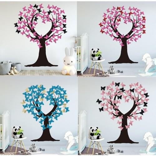 60Pcs Butterfly Tree Wall Sticker 3D Heart Tree Wall Decor Butterfly Wall Art Sticker Bedroom Living Room Decoration Wall Decor