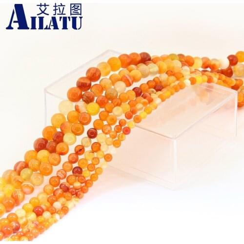 Ailatu Natural Orange Carnelian Round Onyx Stone Beads 15" Strand 6 8 10 12 14MM Pick Size For Jewelry Making
