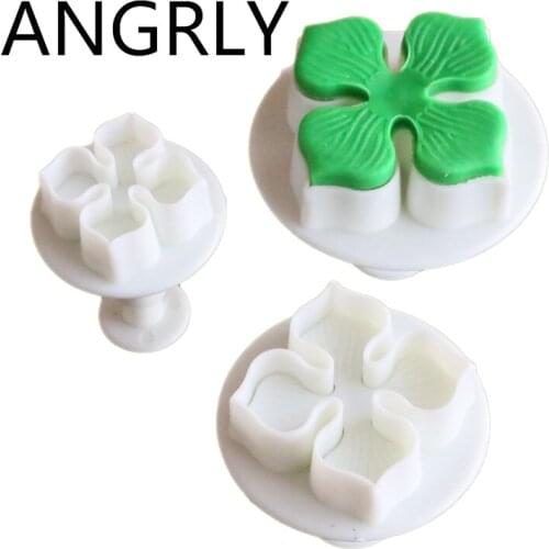 ANGRLY 3pcs/set Home DIY Bakeware Flower Plunger Cutter Molds Embossed Stamp for Fondant Cake Cookie Silicone Soap Mold Candy