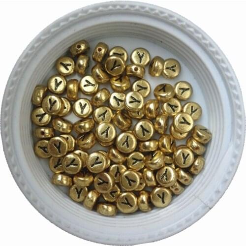 Free Shipping Golded Color 3600PCS Single Letter Y Printed Jewelry Spacer Beads 4*7MM Flat Round Gold Coin Acrylic Alphabet Bead