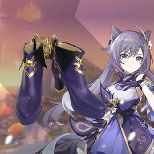 Game Genshin Impact Keqing Cosplay Halloween Carnival Party Shoes Short Fancy Boots Female Women Cos Shoes High Heel Big Size