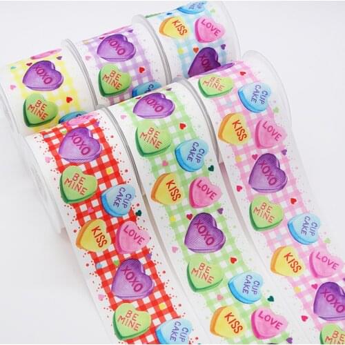 Diy Cartoon Grosgrain/Satin Ribbon Kiss Me Cup Cake Xoxo Printed Ribbon For Crafts Decoration Bow 10Yards 48076