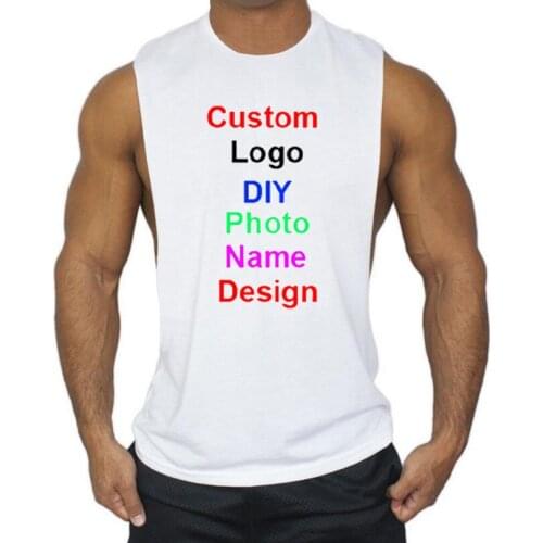 Design Brand Logo Custom DIY Mens Cotton Tank Top Bodybuilding Open Side Sleeveless T Shirt Gym Fitness Training Clothing