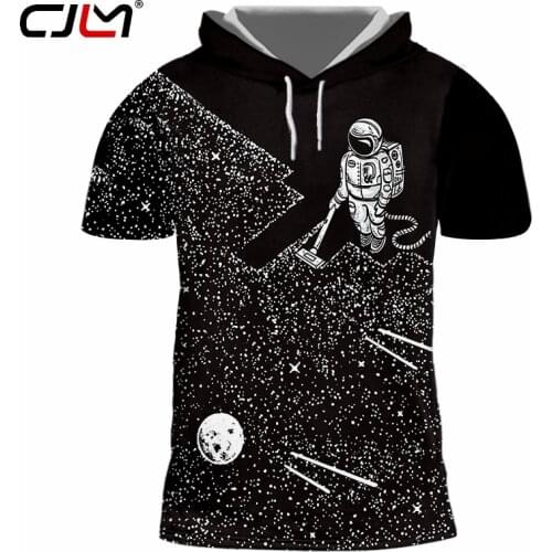 CJLM New Hooded T-shirt Men Womens Fashion Black Galaxy Space 3D Printed T Shirt Harajuku Hip Hop Short Pattern custom