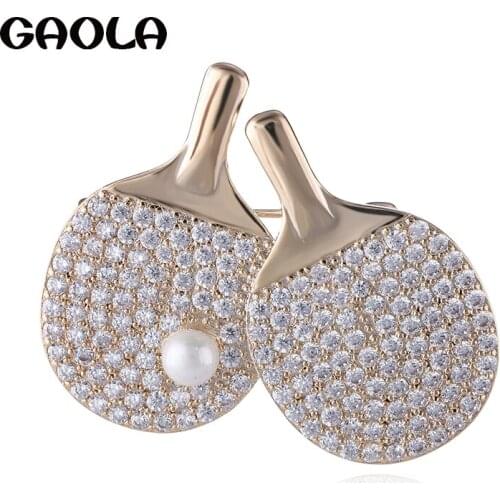GAOLA Sport Ping Pong Paddle Table Tennis Ball Shape Brooches Pins Gold Brooch For Women Man Corsage Pin Jewelry GLX0300