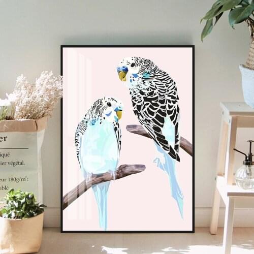 Budgies on Branch Art Print Bird Poster Canvas Painting Mural Picture Printing Gallery for Living Room Home Decorations NO FRAME