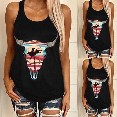 Black Tank Tops Women 2019 Summer Tees Sleeveless Fashion Ranch Cow Print O-Neck Tank Ladies Tops mujer verano 2021