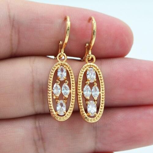 Gold Color Clear Crystal Zircon Fashion Oval Vase Dangle Earrings for Women Party Jewelry