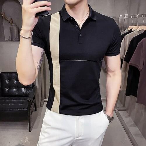 2021 Summer Color Contrast Polo Shirt Men Casual Business Slim Fit Short Sleeve POLO Shirts Male Formal Social Lapel Tee Tops