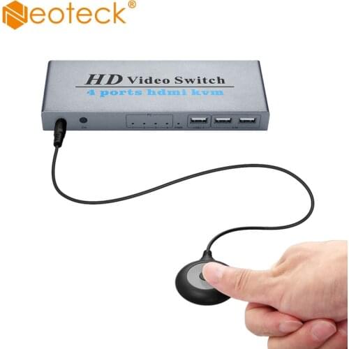 Neoteck HDMI KVM Switch 4 in 1 Out HDMI KVM Switch for 4 PCs Share Monitor Mouse Keyboard and Other USB Device Support 4K@30Hz