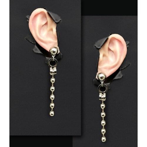 Original design super cool dark girl temperament chain disco metal earrings clip men and women