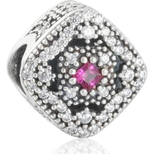 Autumn 100% 925 Sterling Silver Fairytale Treasure, Cerise Crystal & Clear CZ beads Fit Original Brand Charms Bracelet