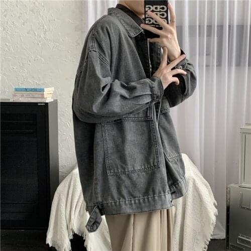 Autumn and winter fried Street dark loose denim jacket mens Korean Trend top national trend
